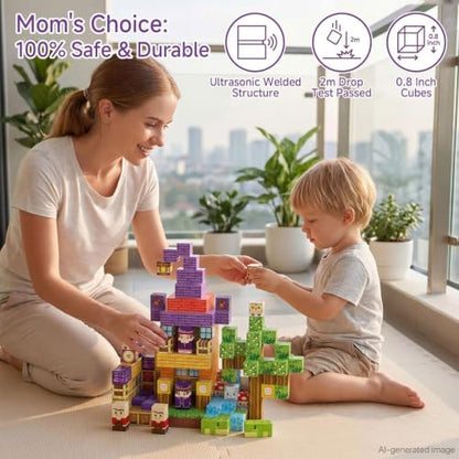 Magic Forest Magnetic Blocks Set for Creative Construction | 300 Pcs Building Toys with 48 Patterns - 0.8" Pixel Sensory Cubes- Birthday Gift for Kids 3-8 - style: Magic Wizard 300