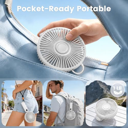 Portable Handheld Fan, 10000mAh Rechargeable 6-Inch Personal Fan for Travel | Ultra Quiet Foldable Desk Fan, 5-Speed Battery Operated Fan with Up to 40H Runtime and Digital Display for Travel and Makeup - color: White