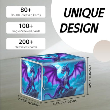 Trading Card Storage Box, Premium PU Leather with Magnetic Closure, Holds 100+ for MTG Cards, Purple Dragon Under Moon Durable Deck Box for Magic the Gathering, Trading Card Games - color: Purple Dragon Under Moon