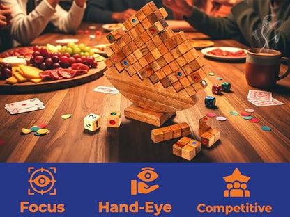 BSIRI Wooden Balance Stacking Tower - Classic Family Game Night for Adults & Seniors Stacker Blocks Table Fun Board Games for Party Balancing Drop Stack Building Block Toys for Gifts Set Towerstack - style: Stacking Balance Tower