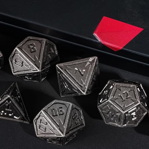 UDIXI Metal DND Dice Set, RPG Polyhedral Dice for Tabletop Game (Silver) | 7-Pieces, Lozenge Pattern, Zinc Alloy Material, Gorgeous Gift Case, DM Gift, for Dungeons and Dragons Role Playing Games - color: Nickel Deep