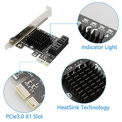 SATA Card PCIE 3.0, 4 Port with 4 Cables, Controller Expansion Card with Low Profile Bracket, Non-Raid, Boot as System Disk, Support 4 SATA 3.0 Devices