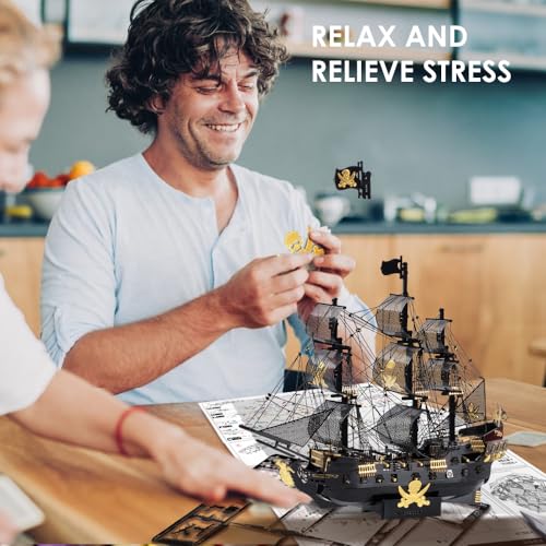 Piececool 3D Puzzles for Adults, Black Pearl Pirate Ship Metal Model Kits, 3D Watercraft Model Building Kit, DIY Craft Kits for Family Time, Great Christmas Gifts, 307Pcs - color: Black Pearl