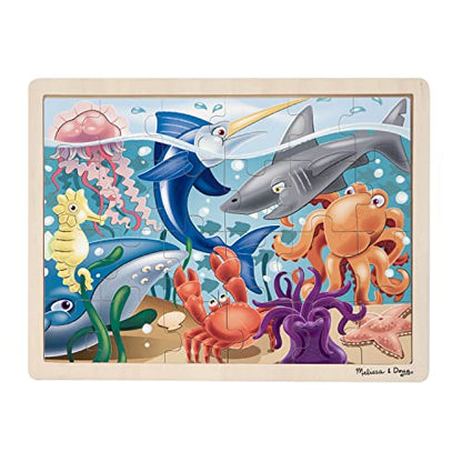 Melissa & Doug Under The Sea Ocean Animals Wooden Jigsaw Puzzle with Storage Tray (24 pcs) - style: Under the Sea Ocean Animals