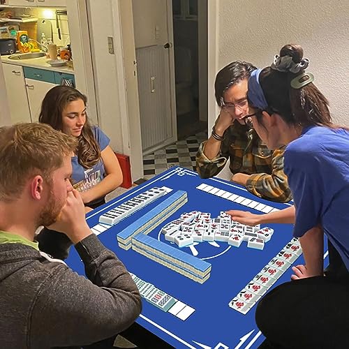 Mahjong Mat, 31.5 in x 31.5 in Mahjong Table Mat for Tile Game, Anti Slip and Noise Reduction Table Cover for Poker Card Board and Dominoes(Blue) - color: B-blue