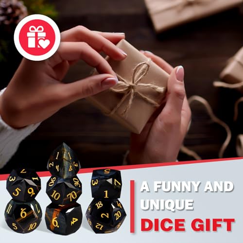 Unique Gemstone Dice Set 7PCS, Handmade Natural Stone Polyhedral DND Dice with Premium Gift Case for Board Game Lovers Birthday Gift - color: Zs-lh
