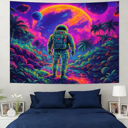 KKYEJLQYI Astronaut UV Reactive Tapestry, Black Light Neon Wall Tapestry, Luminous Space Tapestry, Bedroom, Living Room, Game Room Decoration Large Tapestry - color: Astronaut-3