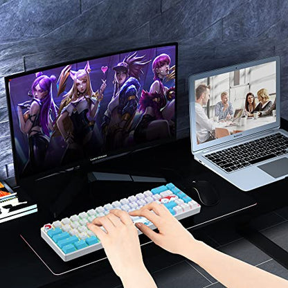 Owpkeenthy Portable 60% Mechanical Gaming Keyboard, Ultra Compact RGB Wired 65 Percent Mini Office Keyboard Backlit with Red Switch for PC/PS5/XBOX(Blue/ 68 Red Switch) - color: Blue/ 68 Red Switch