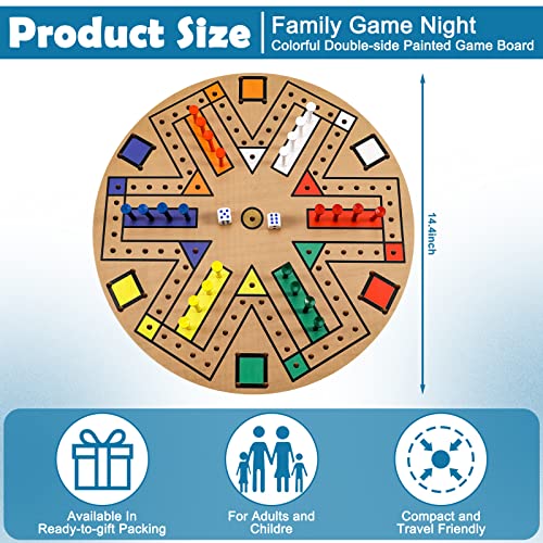 Kathfly Fast Track Board Game Wooden 3-6 Players Board Game Set with 24 Boards Games Pieces and 2 Dice, Fast Track Games Night for Adult Teens Family Party(14.2 Inch) - size: 14.2 Inch