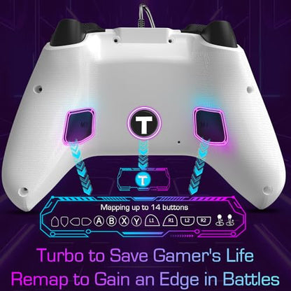 UGAME Wired Xbox Controller for X Box Series X S One PC PS4 Switch, Gaming Control Controllers with 1000Hz Polling Rate No Drift Stick, Custom Paddles Turbo Remote, RGB Light White Gamepad