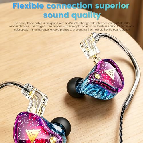 Wired Gaming Earbuds 2 Pack, AK6 PRO in Ear Monitors, Deep Bass Sound Wired Earbuds, HiFi in Ear Headphones with New 1DD 10mm Dynamic Driver, IEM for Music Gaming Video Calling (Black+Purple) - color: Black+Purple