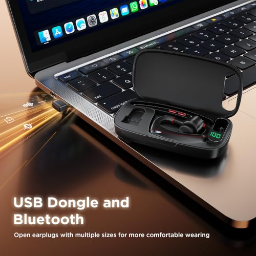 Bluetooth Headset V5.3, Wireless Headset with Dual Noise-Canceling Microphones, Portable Charging Case, 300H Standby Time, Hands Free Headphones for PC Cell Phones, Trucker Office Work (Red) - color: Red