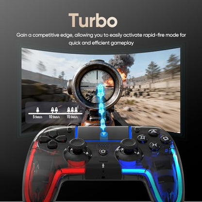 BETMI Wireless Controller for PS5, Pro/Slim/MAC/PC (Transparent Black) | Hall Effect Joysticks, Dual Vibration, Marco/Turbo/3.5mm Jack/6-Axis Gyro, Speaker, LED Gamepad for Steam Deck, L Red R Blue - color: Transparent Black, L Red R Blue