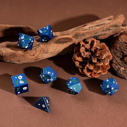 UDIXI DND Metal Dice Set, Flower Solid Metal RPG Dice Set Blue for D&D | White Flower, Metal Case Packaging, Heavy Metal Dice, D&D Gift, for Dungeons and Dragons Role Playing Games Tabletop Games - color: Blue-green