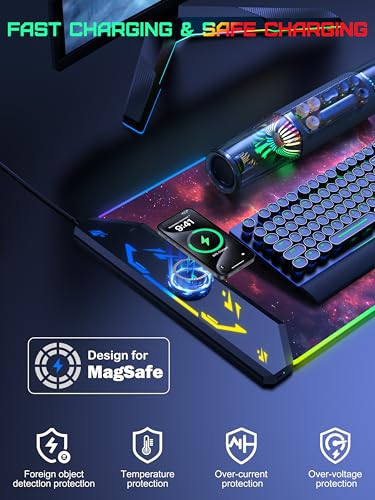 TopMade Wireless Charging Mouse Pad, RGB Gaming Mousepad, 35.4" x 15.8" Extra Large Waterproof Keyboard Desk Pad, Computer Desk Mat, Red Nebula (Includes 20W PD Power Adapter & 6.56ft Woven Cable) - color: RGB Red Nebula-35.4"x15.8"-with Adapter