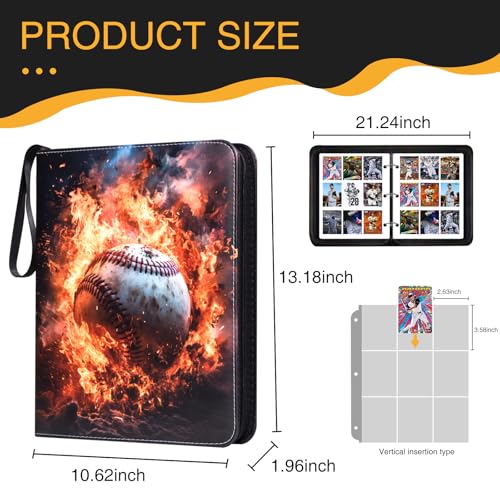 9 Pocket Baseball Card Binder, Premium Zip Trading Card Binder 990 Double Sided Pocket PU Collection Binder, Collector Album, Card Folder for MTG, TCG, Sports Cards - color: 990-Baseball-1