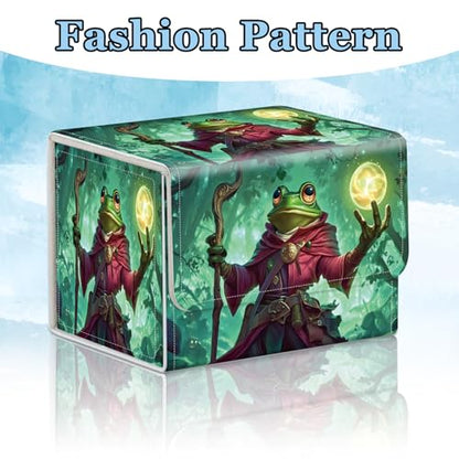 Commander Deck Box for Trading Cards - Fits 100+ Double Sleeved Cards, PU Leather MTG TCG Storage Case with Strong Magnetic Closure, Mage Frog with Staff - color: Mage Frog with Staff