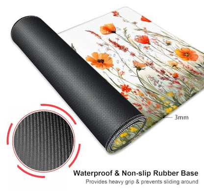 Large Mouse Pad, Desk Mat Computer Keyboard Pad Non-Slip Rubber Base Waterproof with Stitched Edges for Laptop Gaming, Office & Home 31.5 x 11.8 Inch (Wildflowers Floral) - color: Wildflowers Floral