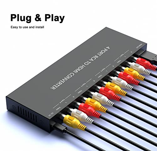 LVY 4 Port RCA to HDMI Converter/4Port AV Adapter Converter 720/1080P Support 16:9/4:3 Switcher Compatible with WII, N64, PS2,PS3, VHS, VCR DVD Players etc. (4AV Input 1 HDMI Output) - style: 4AV to HDMI Converter