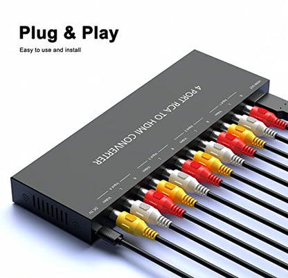 LVY 4 Port RCA to HDMI Converter/4Port AV Adapter Converter 720/1080P Support 16:9/4:3 Switcher Compatible with WII, N64, PS2,PS3, VHS, VCR DVD Players etc. (4AV Input 1 HDMI Output) - style: 4AV to HDMI Converter