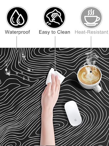 TopMade Mouse Pad with 15W Fast Wireless Charging, 31.5"x15.75" XXL Large Gaming Waterproof Desk Pad with Ultra-Smooth Surface, Non-Slip Base, Computer Desk Mat, Black Topographic Map #1 - color: Black Topographic Map #1