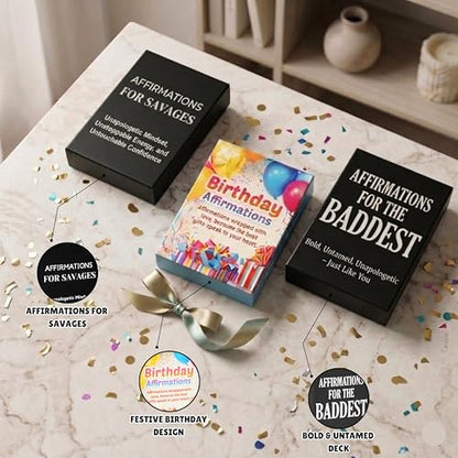 Isaac Liev Affirmation Cards For Women and Men, Sinister, Cynical, Motivational Inspirational Mindset Gifts for Birthdays -Cool Gifts for Him & Her, Best Friend, Coworkers, Office & Birthday - style: 3-PACK BUNDLE - Birthday affirmations , Baddest & Savea