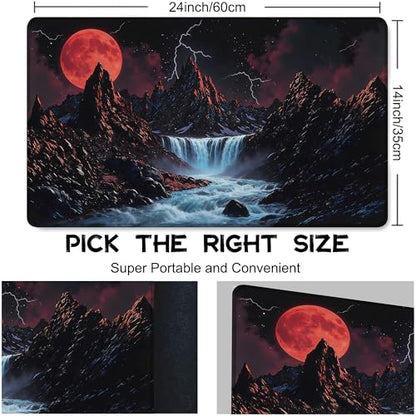 Playmat for MTG Sunset Mountains Streams Magic Play Mat 24x14 Inch Card Game Mat for Magic The Gathering TCG PTCG Playmat with Free Storage Bags Non-Slip Backing and Stitched Edge - color: Sunset Mountains Streams No With Zones