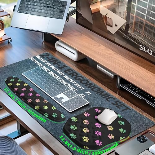 2-in-1 Ergonomic Set, Wave Keyboard Wrist Rest and Massage Slope Mouse Pad Wrist Support, Rebound Memory Foam for Relieve Carpal Tunnel Syndrome and Wrist Pain (Cute Cat Claws) - color: Cute Cat Claws