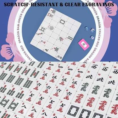 Jolitac American Mahjong Game Set, 166 Premium White Tiles, 4 All-in-One Color Rack/Pushers, Complete Mahjong Tiles Set with Blue Carrying Bag (Ma Jong, Mah-Jongg, Majiang)