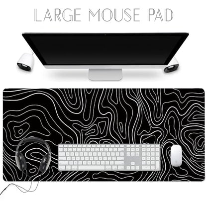 HGWALP Large Gaming TOPO Keyboard Mouse Pad Black Topographic Mouse Pad with Anti-Slip Rubber Base, Extended XXL Long Gaming Mousepad Big Mouse Pads for Desk,31.5 X 11.8 Inch - color: Black Topo