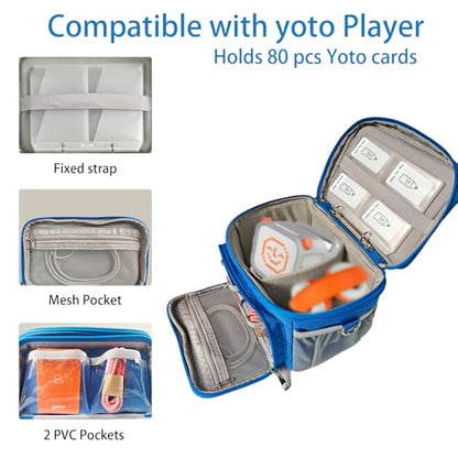 Travel Carrying Case Compatible with Yoto Player Bluetooth Speaker and Headphone Accessories, Card Holder Holds up to 80 Cards with Shoulder Strap, Bag Only (Blue) - color: Blue