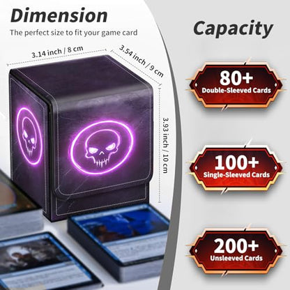 BVDIKMI Card Deck Box for MTG, Card Storage Box Fits 100+ Single Sleeved Cards, PU Leather Strong Magnet Card Deck Case Holder for Magic Commander TCG CCG, Black Skull - color: Black Skull