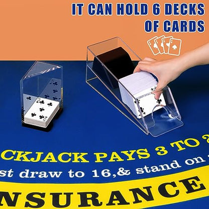 Aoriher Blackjack Game Combo Set, Include Blackjack Layout Felt,Shoe 6 Deck Automatic Card Shuffler Discard Holder Trays and 10 Cut Cards for Casino, Party Night(Blue) - color: Blue