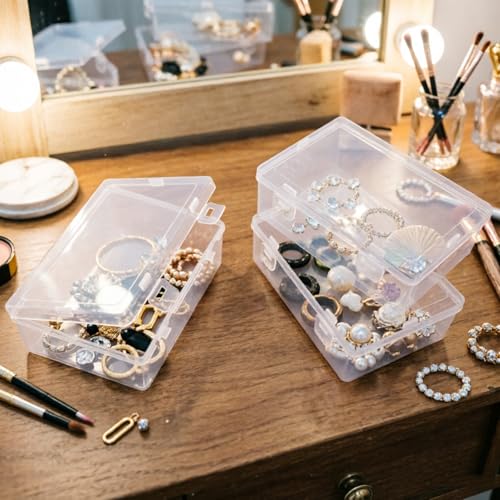 Rectangular Clear Plastic Storage Containers, 5x3.46x1.69in | 10 Pack, Hinged Lid, For Beads and Small Craft Items - size: 5 x 3.46 x 1.69 inch