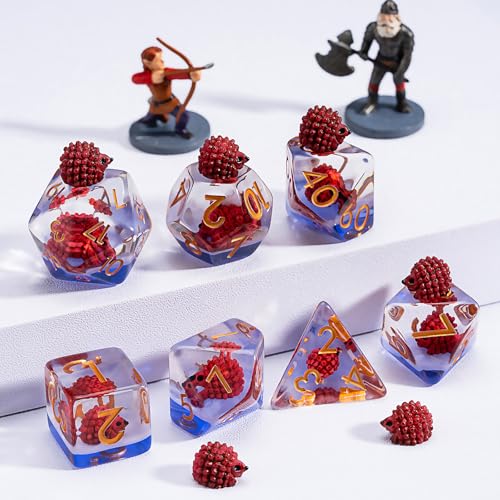 Resin D&D Dice Set, Hedgehog Animal Polyhedral Dice for Dungeons and Dragons, RPG, MTG DND 7-DIE (D4, D6, D8, D10, D12, D20, D%) - color: Hedgehog