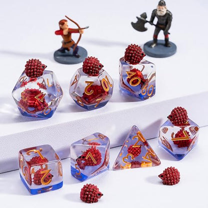 Resin D&D Dice Set, Hedgehog Animal Polyhedral Dice for Dungeons and Dragons, RPG, MTG DND 7-DIE (D4, D6, D8, D10, D12, D20, D%) - color: Hedgehog