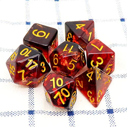 Haxtec DND Dice Set 7PCS Polyhedral D&D Dice for Roleplaying Games, Fire Red Black Gold Foil Resin Dice with Velvet Pouch for Dungeons and Dragons, Great DND Gift for Gamers & DM Masters - color: Red Black
