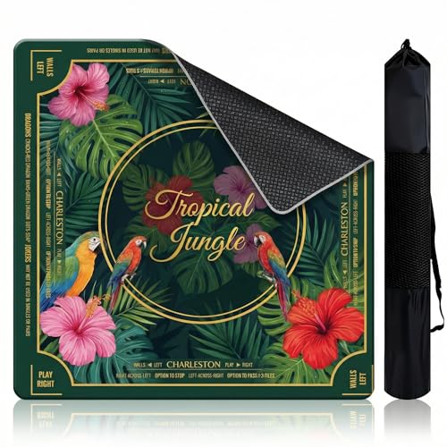 Mahjong Mat for Table - 32.3 Inch Waterproof & Non-Slip PU Velvet Surface, Lightweight No Crease No Odor Design for Noise Reduction,Includes Printed Rules (Jungle) - color: Jupical