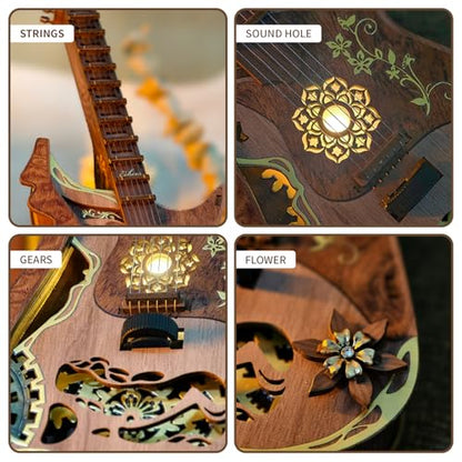CUTEROOM 3D Wooden Puzzle Chord Guitar - DIY Mechanical Model Kit for Adults, Wooden Gear Construction Craft Set, Creative Jigsaw Puzzle Gift for Birthday Christmas