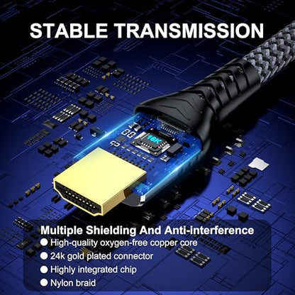 16K 8K 4K HDMI Cable 2.2 6.6ft, 96Gbps Ultra High Speed Braided HDMI 2.1 Cable, HDMI to HDMI Cable Supports 8K 4K 240Hz 144Hz 120Hz HDR eARC HDCP 2.2&2.3, Compatible HDTV Monitor Soundbar Xbox PS5/4 - size: 6.6 ft