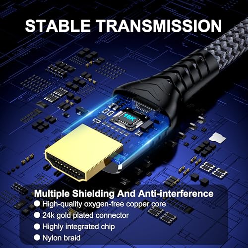 16K 8K 4K HDMI Cable 2.2 10ft, 96Gbps Ultra High Speed Braided HDMI 2.1 Cable, HDMI to HDMI Cable Supports 8K 4K 240Hz 144Hz 120Hz HDR eARC HDCP 2.2&2.3, Compatible HDTV Monitor Soundbar Xbox PS5/4 - size: 10 ft