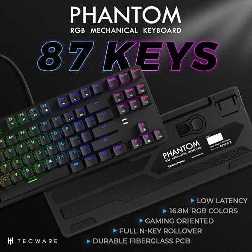 TECWARE Phantom 87 Key RGB Mechanical Gaming Keyboard | Outemu Blue Switch | 16.8M Color LED Lighting | 18 Pre-Set | Low Latency | N-Key Rollover | Software Customizable Keys | Wired USB Connection - color: Blue Switch