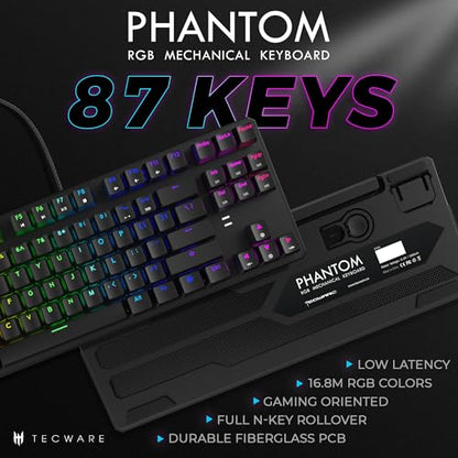 TECWARE Phantom 87 Key Wired TKL Mechanical Gaming Keyboard | Outemu Brown Linear Switch | 16.8M RGB LED | 18 Lighting Modes | N-Key Rollover | 1000Hz Polling | Software Customizable | PC & Mac - color: Brown Switch