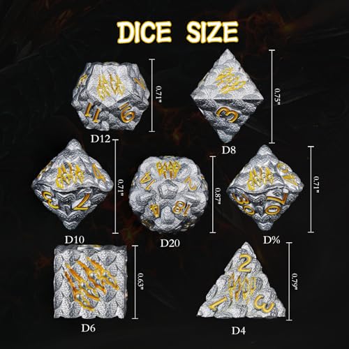 Dragon Scales Metal Dice Set with Intricate Dragon Claw Engravings - Gift Metal Box for D&D, MTG, RPG Tabletop Games（Gray） - color: Grey Dragon Scale (Dragon Claw)