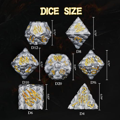 Dragon Scales Metal Dice Set with Intricate Dragon Claw Engravings - Gift Metal Box for D&D, MTG, RPG Tabletop Games（Gray） - color: Grey Dragon Scale (Dragon Claw)