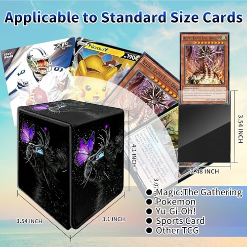 Butterfly Black Cat Deck Box - MTG Commander Case for 100+ Sleeved Trading Cards - PU Leather Magnetic Storage Box for TCG CCG Magic Cards - color: Card Deck Box-576