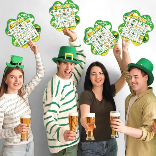 39Pcs St. Patrick’s Day Bingo Game for Adults Kids 24 Players Shamrock Shape Bingo Game Cards with Reward Stickers for Family Friend Large Group Activities St. Patrick’s Day Spring Party Favor - style: St. Patrick's