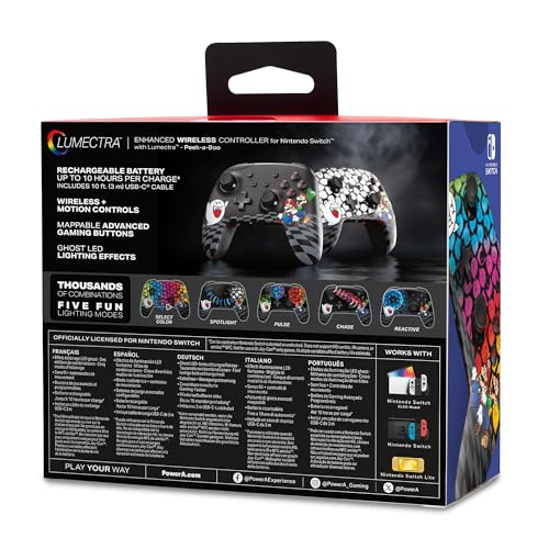 PowerA Enhanced Wireless Controller for Nintendo Switch with Lumectra – Mario Peek-A-Boo, rechargeable battery, motion controls, officially licensed - style: Mario Peek-A-Boo