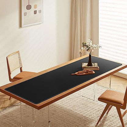 CENNBIE Leather Desk Mat Large, 63" x 19.6" Desk Pad Protector(Black) | Premium stitched edges resist wear. Easy to clean. Protects desk from spills, stains ,scratches. Smooth glide. Office & home. - color: Black, size: 19.6" x 63"