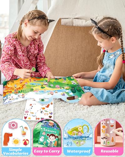 Walenced Reusable Sticker Book for Toddlers, Travel Stickers for Kids, Toddler Craft Activities Toys, Birthday Gifts for Boys & Girls - style: Season